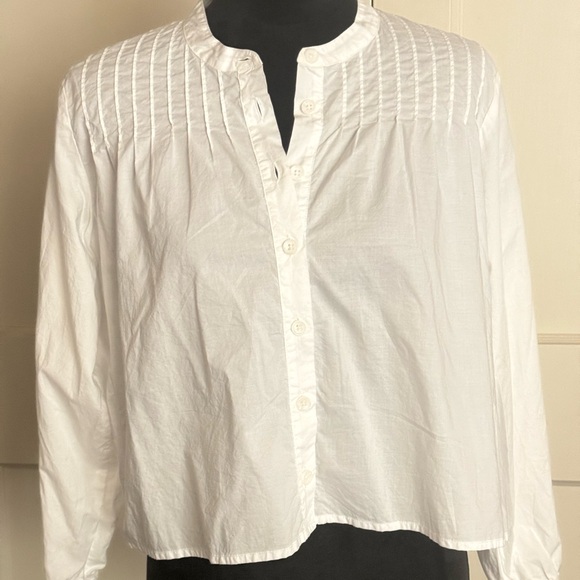 Nation Ltd Cropped White Shirt Long sleeves Pin-tuck Shoulder Detail Size S - Picture 4 of 9